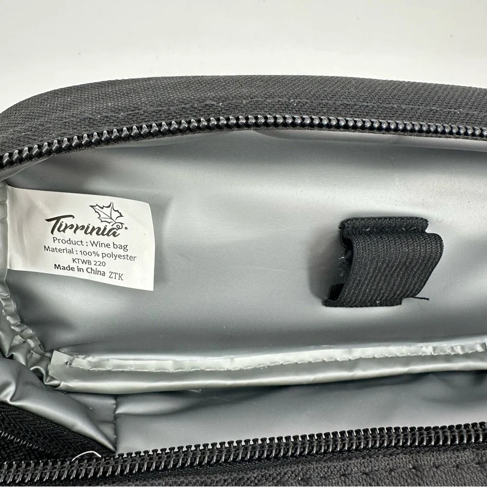 TIRRINIA 2-bottle Wine Carrier Bag with Strap & Divider Black Zip Insulated